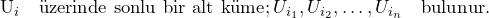 ${U_i} \quad \text{&uuml;zerinde sonlu bir alt k&uuml;me}; {U_{i_1}, U_{i_2}, \ldots, U_{i_n}} \quad \text{bulunur.}$